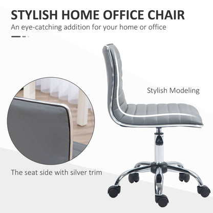 Adjustable Swivel Office Chair with Armless Mid-Back in PU Leather and Chrome Base - Grey
