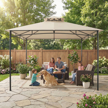 Outsunny 3 x 3 m Gazebo, Outdoor Gazebo Canopy with 2-Tier Roof, Khaki
