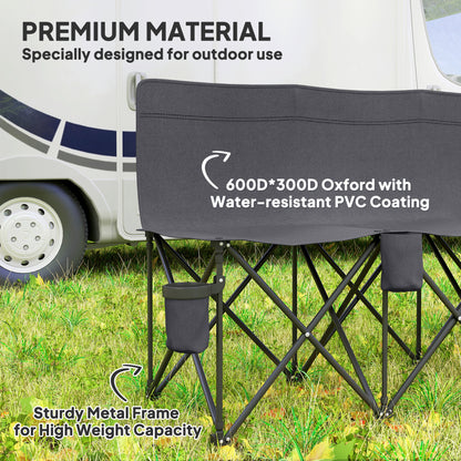 6 Seater Folding Bench Camping Chair with Cup Holder, Charcoal Grey