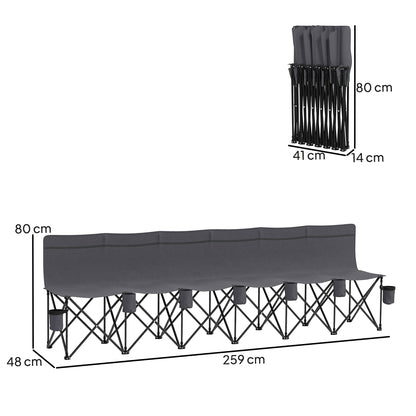 6 Seater Folding Bench Camping Chair with Cup Holder, Charcoal Grey