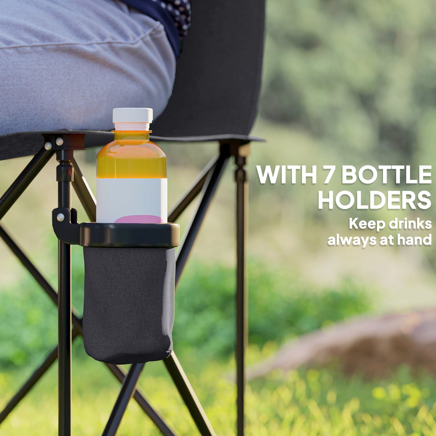 6 Seater Folding Bench Camping Chair with Cup Holder, Charcoal Grey