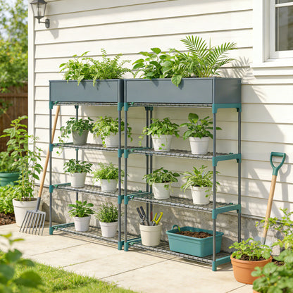 4-Tier Plant Stand Indoor Outdoor, Set of 2 Metal Plant Shelf