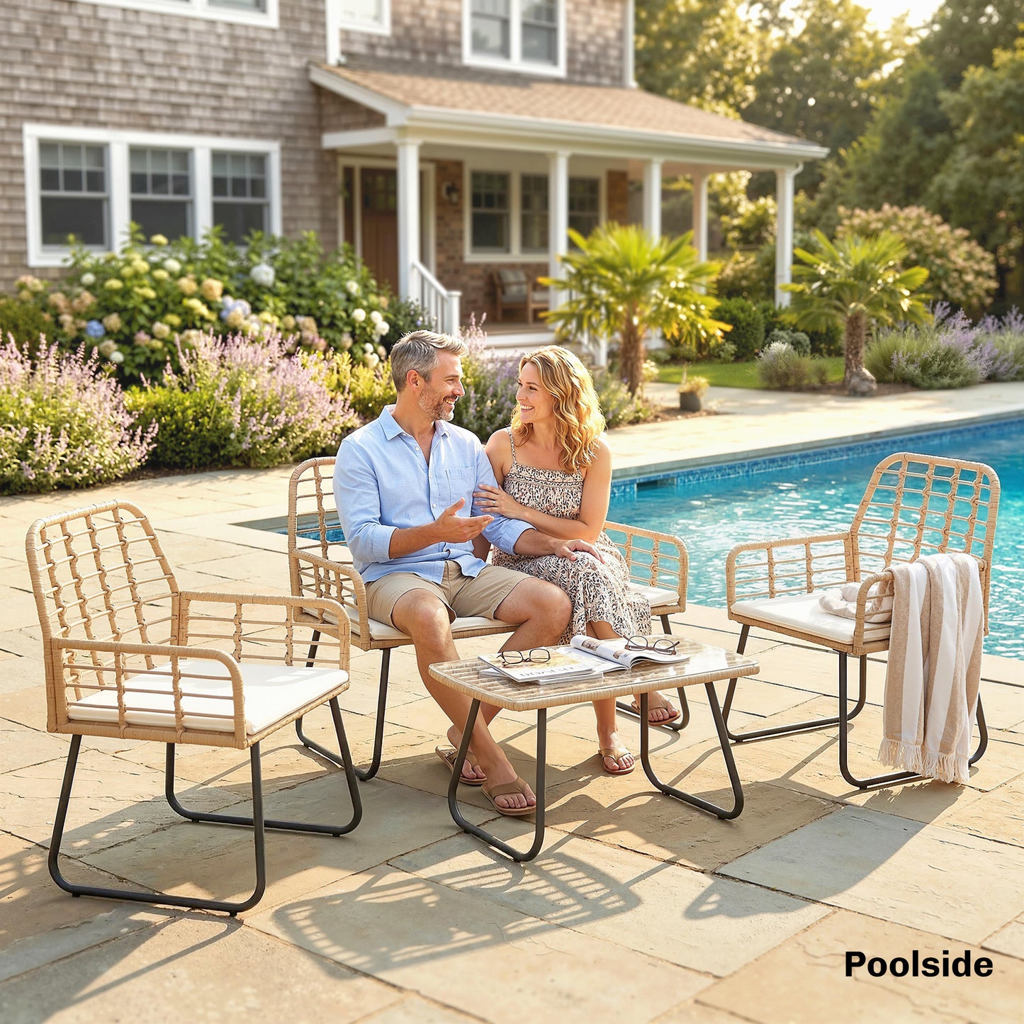 Rattan Garden Furniture Set, 4 Piece Outdoor Patio Furniture