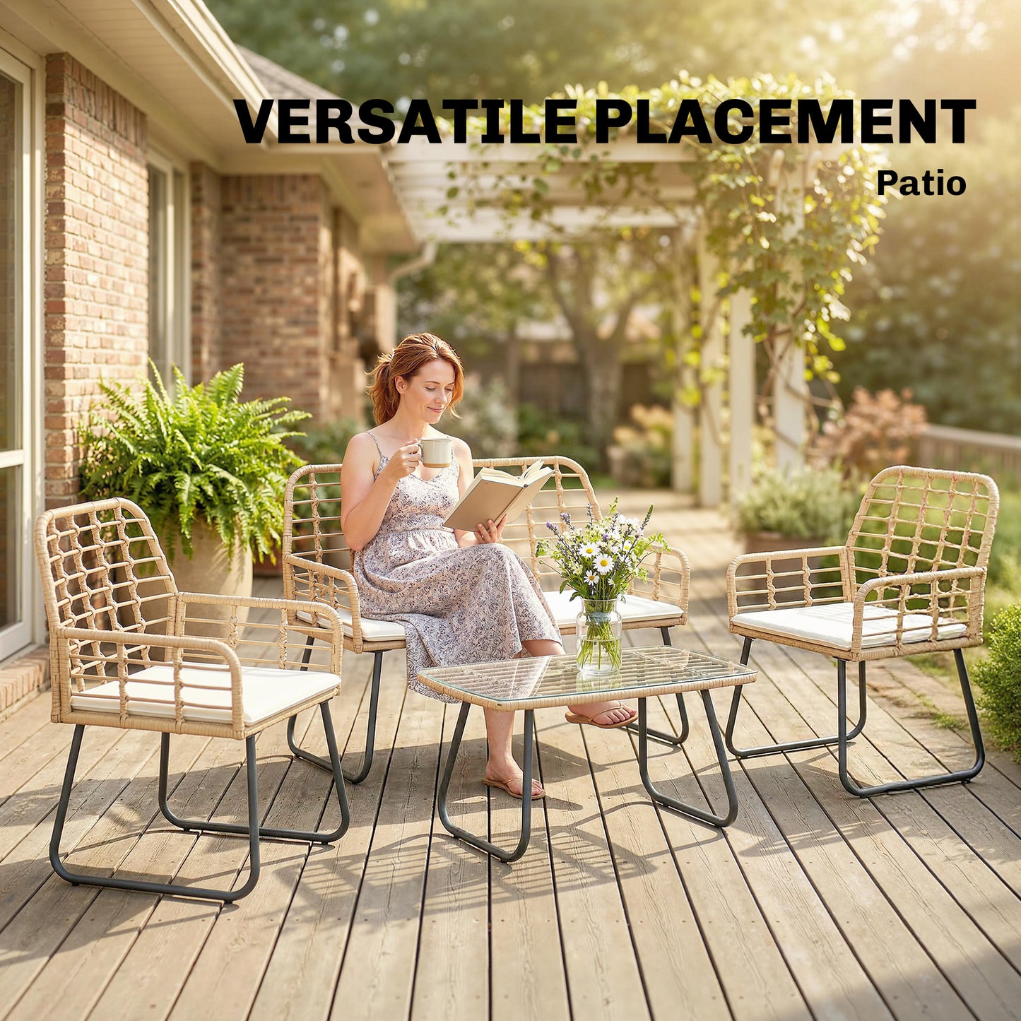 Rattan Garden Furniture Set, 4 Piece Outdoor Patio Furniture