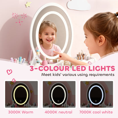 Kids Vanity Table and Chair Set with 3-Colour LED Lights Mirror