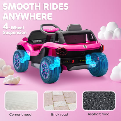 Volkswagen Licensed Kids Electric Car w/ Remote, Suspension, Pink