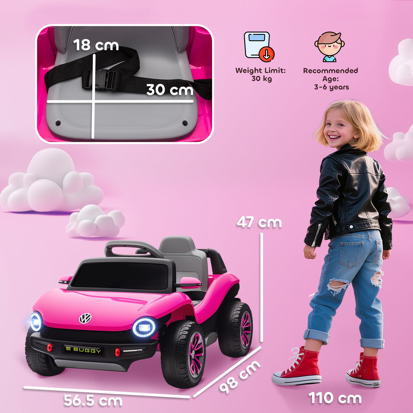 Volkswagen Licensed Kids Electric Car w/ Remote, Suspension, Pink