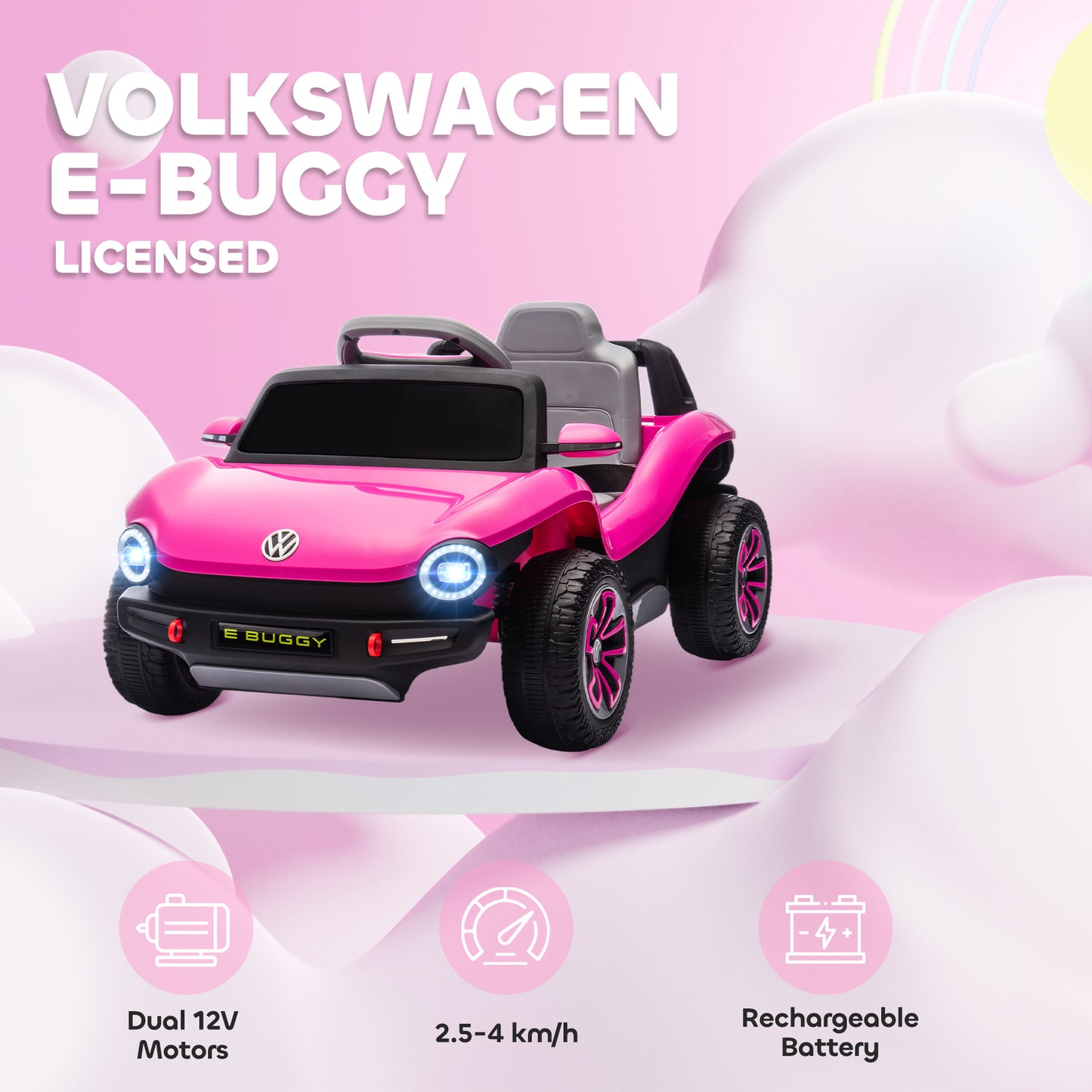 Volkswagen Licensed Kids Electric Car w/ Remote, Suspension, Pink