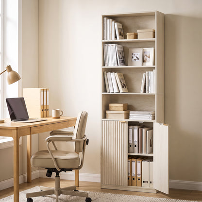 6-Tier Tall Bookcase with Adjustable Shelf Cabinet, Oak