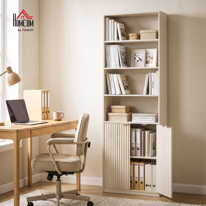 6-Tier Tall Bookcase with Adjustable Shelf Cabinet, Oak