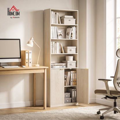 6-Tier Tall Bookcase with Adjustable Shelf Cabinet, Oak