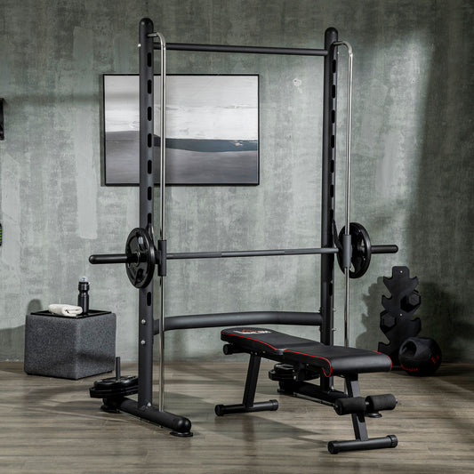 Adjustable Squat Rack with Pull Up Bar and Barbell Bar for Home Gym