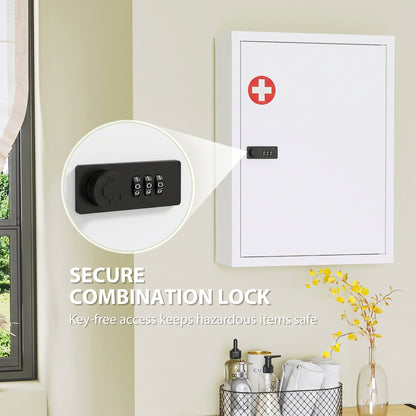 Wall Mount Medicine Cabinet with Combination Lock, White