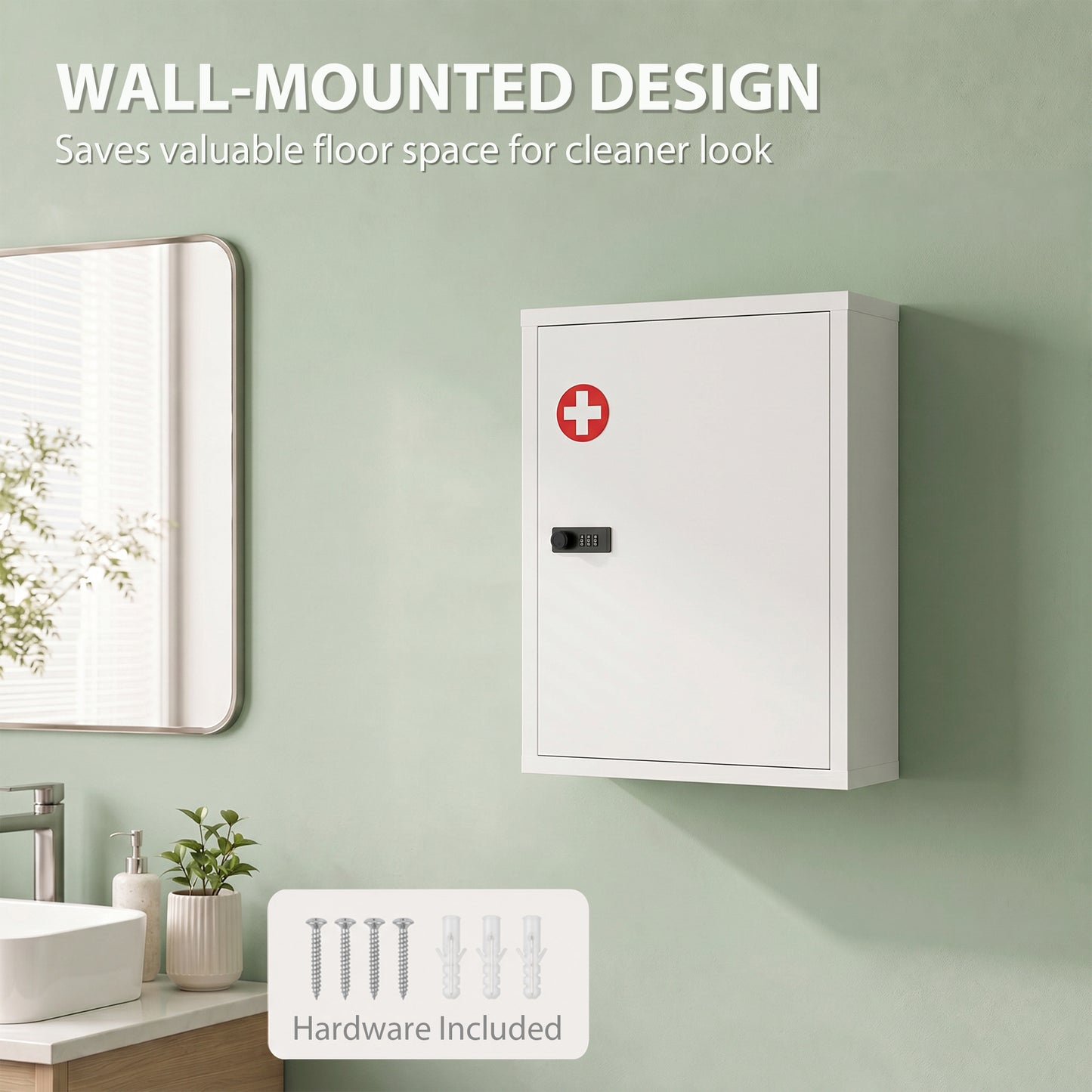 Wall Mount Medicine Cabinet with Combination Lock, White