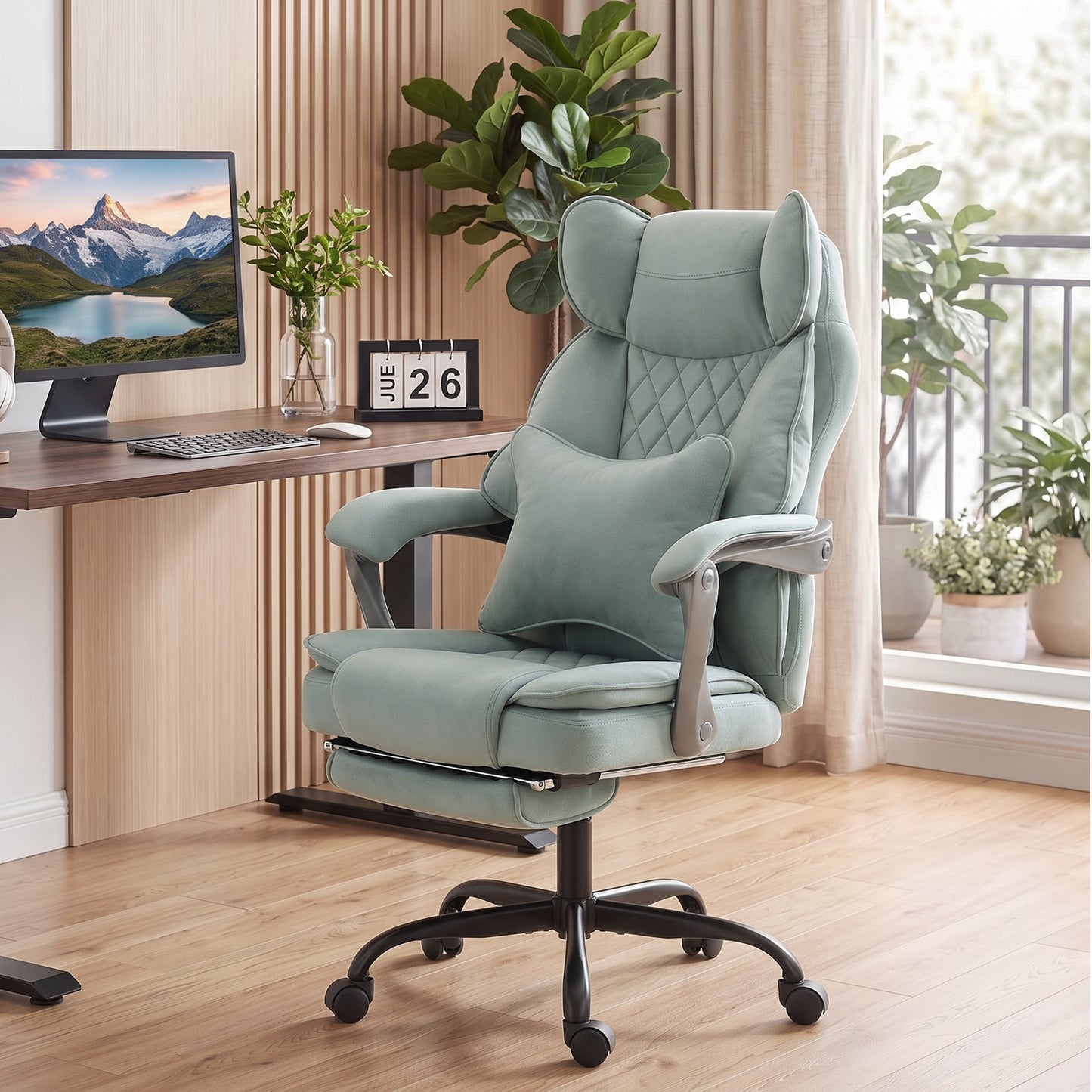 Big and Tall Office Chair with Lumbar Support, Light Blue
