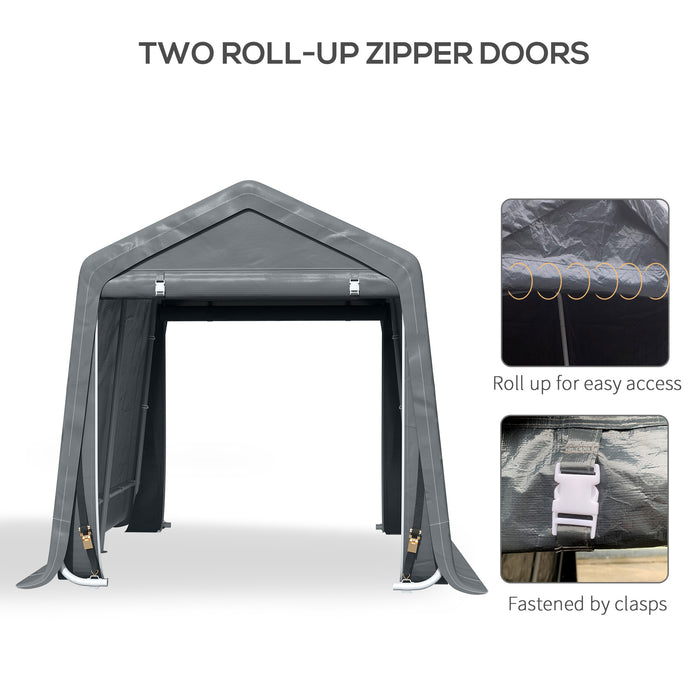 Garden Storage Tent, Heavy Duty Bike Shed, Patio Storage Shelter w/ Metal Frame and Double Zipper Doors, 2.8m x 2.4m x 2.4m, Grey