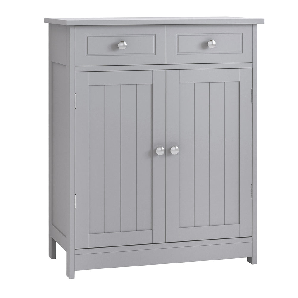 kleankin Bathroom Storage Cabinet Free-Standing Bathroom Cabinet Unit w/ 2 Drawers Cupboard Adjustable Shelf Handles Traditional Style 75x60cm Grey