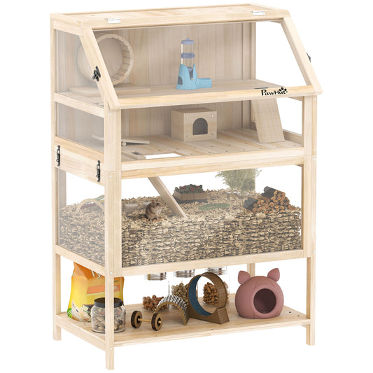 Wooden 3 Tier Hamster Cage with Storage Shelf for Dwarf, Gerbil