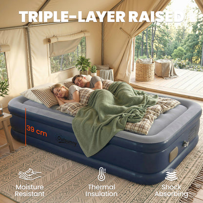 Inflatable Mattress, Double Air Bed with Built-in Pump, Grey