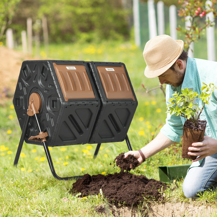 130L Compost Bin Dual Chamber Rotating Composter w/ Ventilation Holes