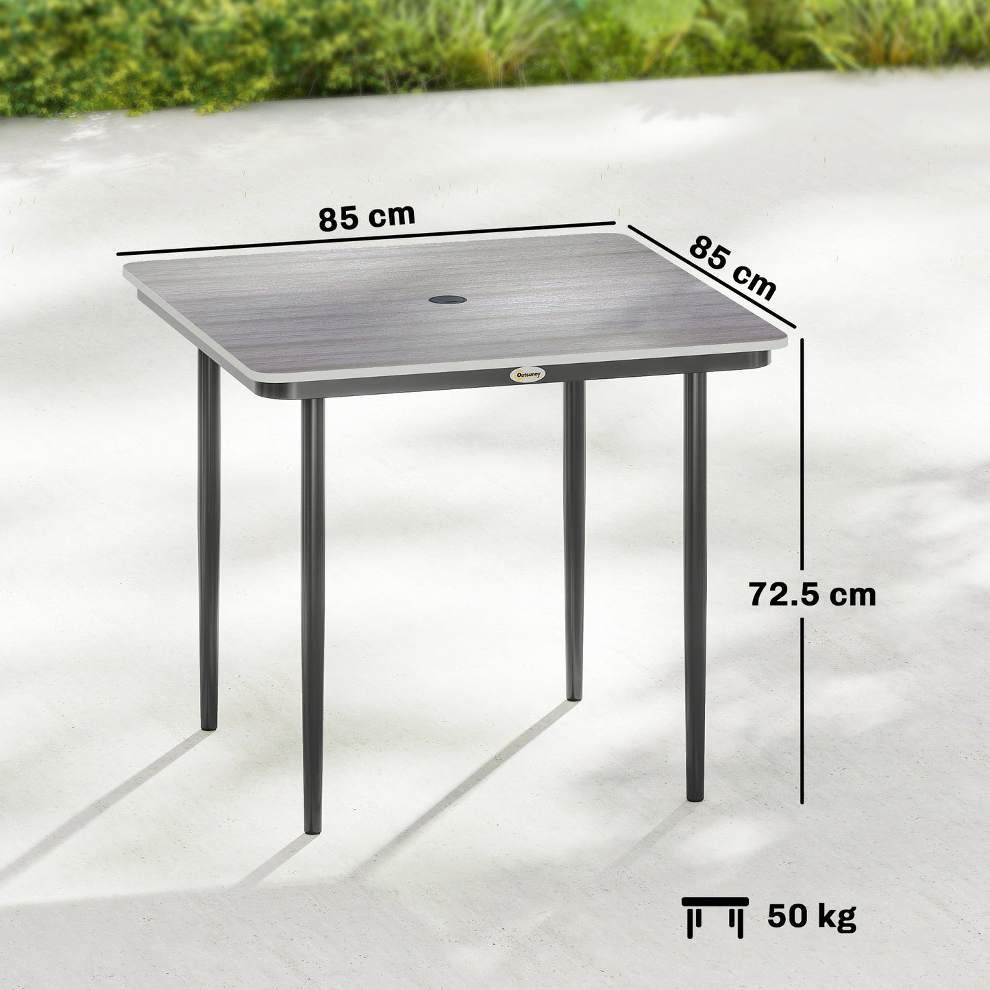 Garden Dining Table, Outdoor Table with Umbrella Hole, Light Grey