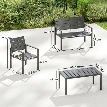 4 Piece Garden Furniture Set, HDPE Metal Outdoor Sofa, Dark Grey
