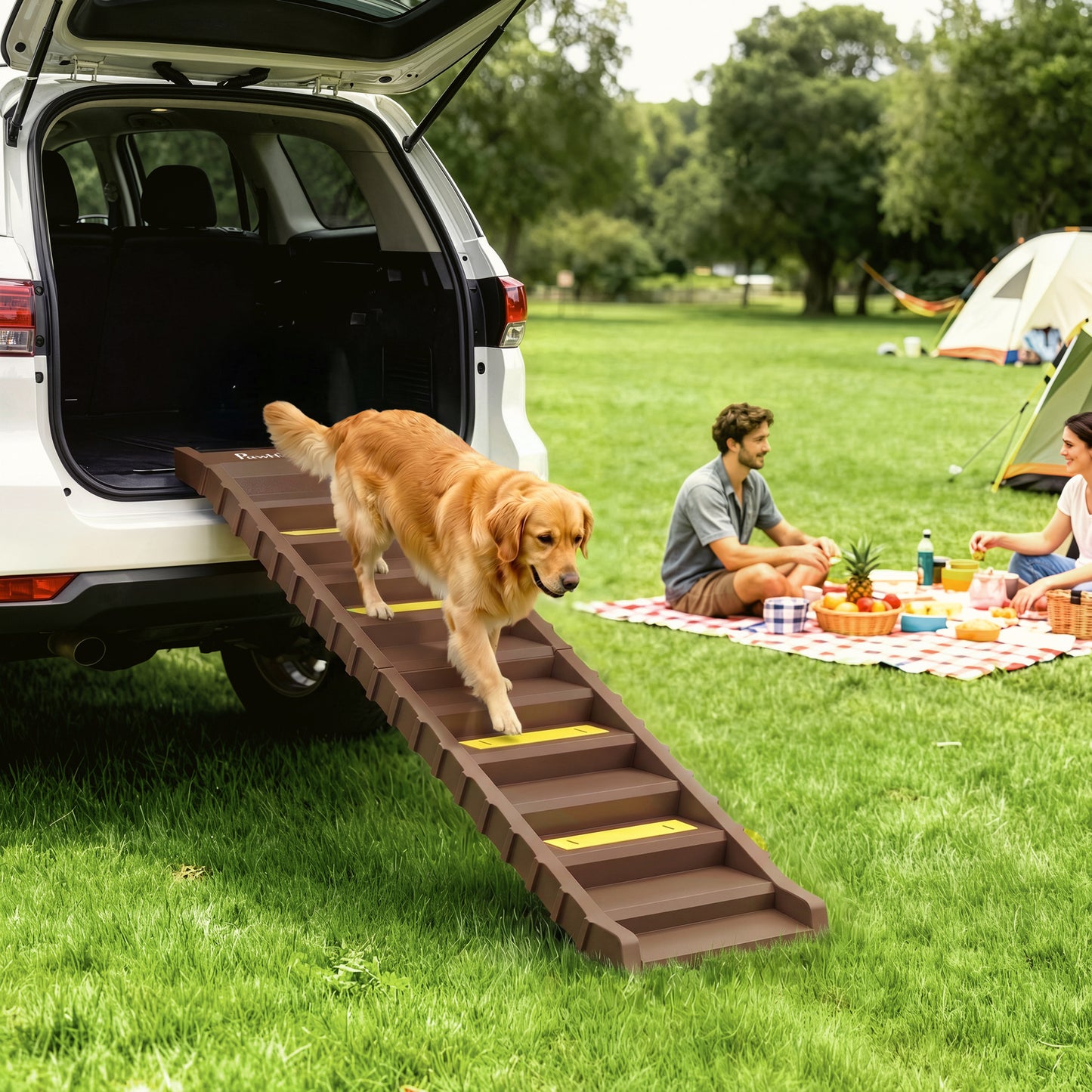 Foldable Dog Ramp for Car, Non-Slip Dog Stairs for SUVs Truck, Brown