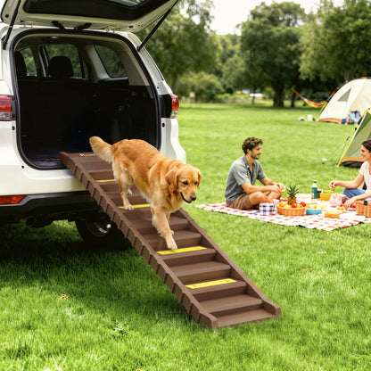 Foldable Dog Ramp for Car, Non-Slip Dog Stairs for SUVs Truck, Brown