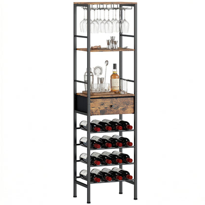 Wine Bar Cabinet 16-Bottle Wine Rack Rustic Brown