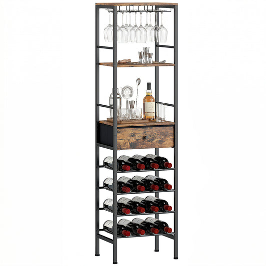 Wine Bar Cabinet 16-Bottle Wine Rack Rustic Brown