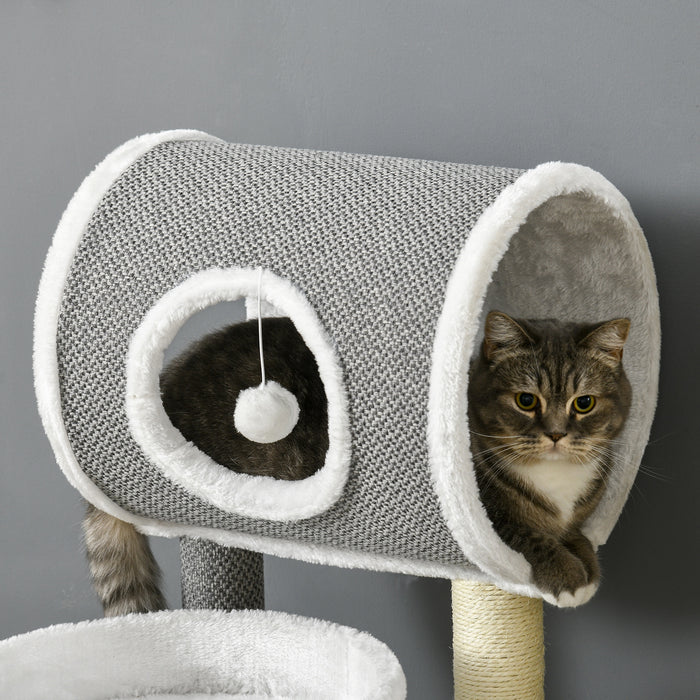 Cat Tree for Indoor Cats with Scratching Post, Bed, Tunnel, Toy Ball, 48 x 48 x 73 cm, White