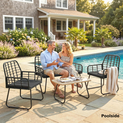 Rattan Garden Furniture Set, 4 Piece Outdoor Patio Furniture