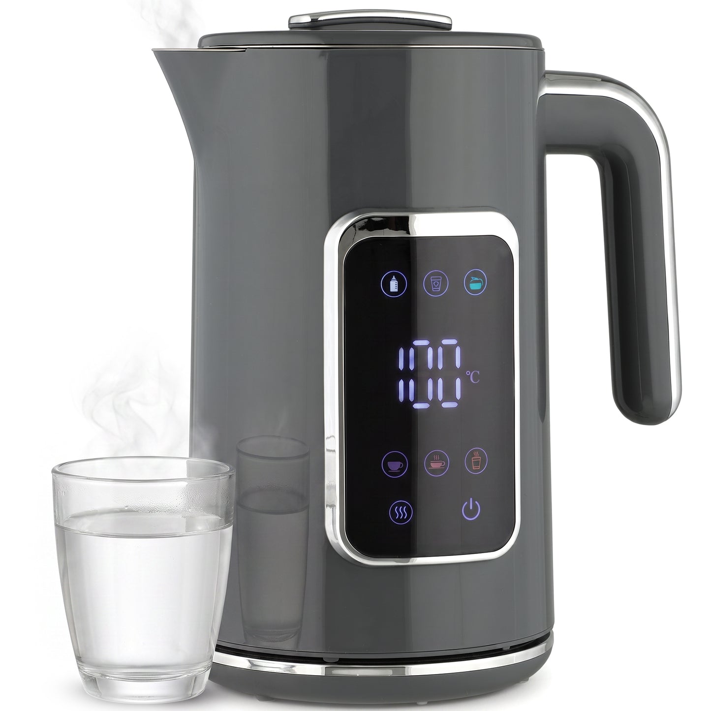 1.7L Fast Boil 3000W Electric Kettle with LED Display, Grey