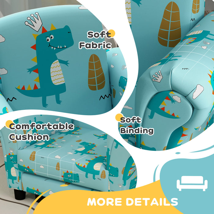 2 Piece Kids Sofa Set with Dinosaur Design, for Nursery, Blue