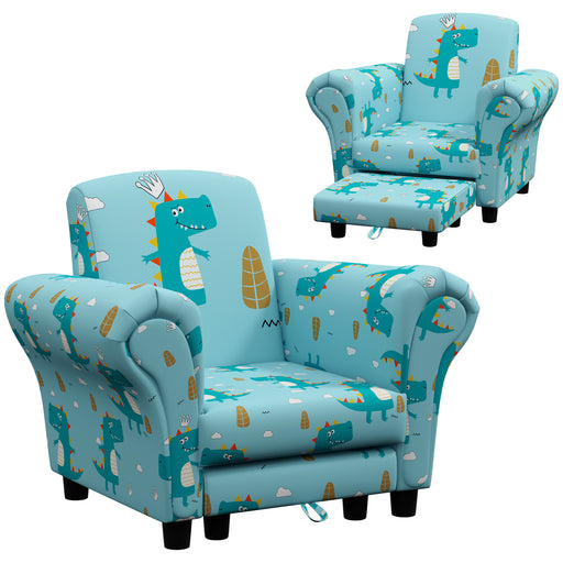 2 Piece Kids Sofa Set with Dinosaur Design, for Nursery, Blue