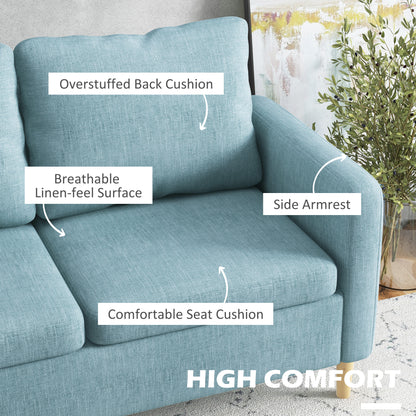 143cm 2 Seater Sofa for Living Room, Modern Fabric Couch, Loveseat Sofa Settee with Wood Legs and 2 Pockets for Bedroom and Home Office, Blue
