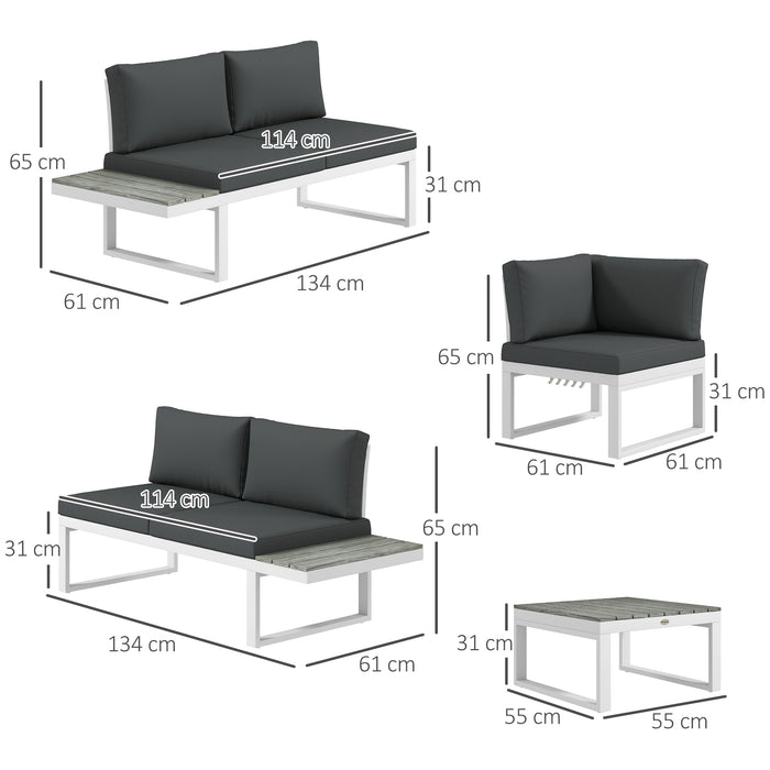 4 Pcs Patio Garden Set w/ 5-Level Recline Corner Sofa, Garden Lounge Sectional Conversation Sofa Set w/ Cushions, Coffee Table, White