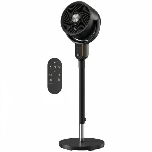 20 dB Silent Standing Fan for Bedroom, 42" Pedestal Fan with 70° Oscillating, 90° Vertical Tilt, 8 Speeds, Remote Control, 12H Timer, Adjustable Height, Child Lock, Black