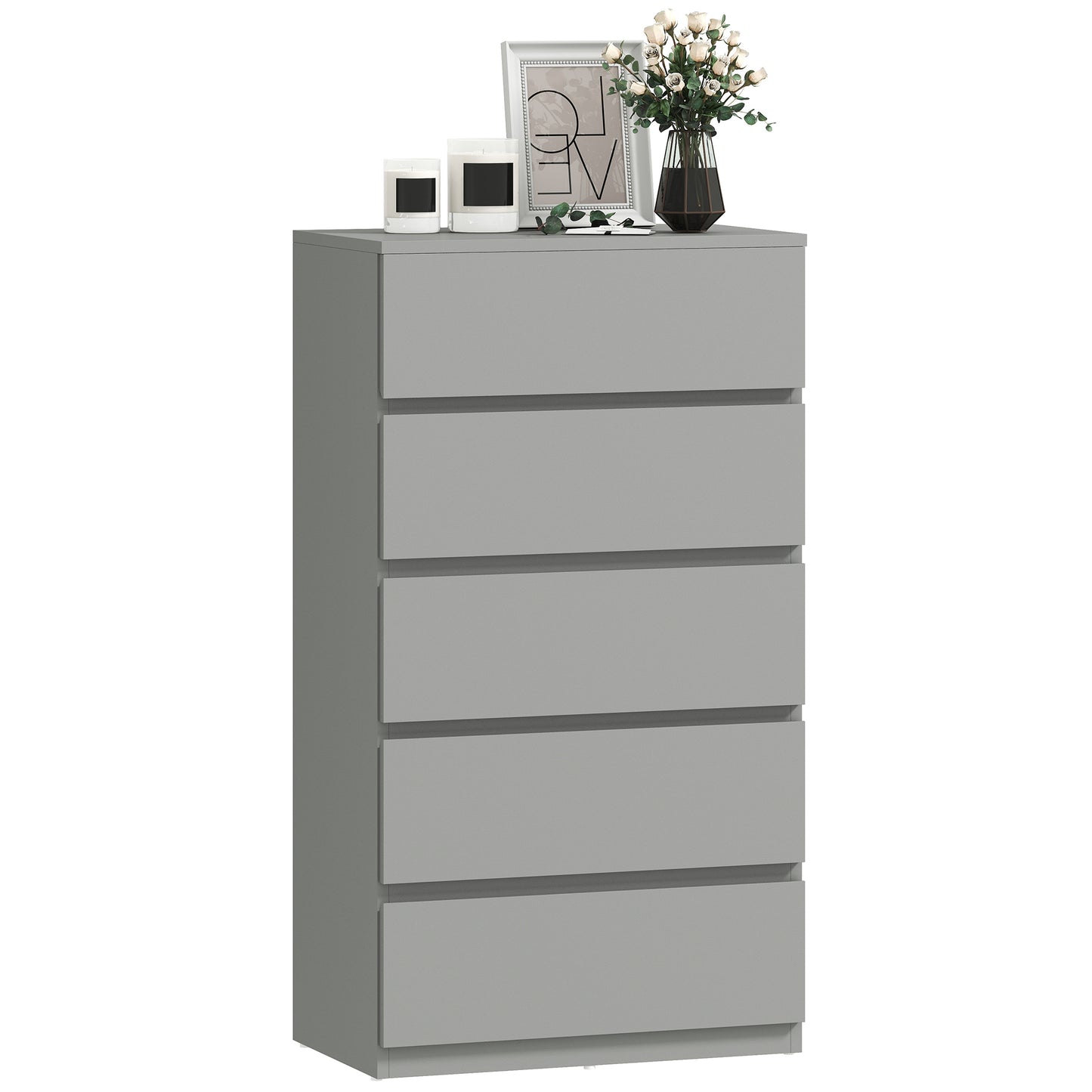 Bedroom Chest of Drawers, 5 Drawers Dresser, Drawer Unit, Grey