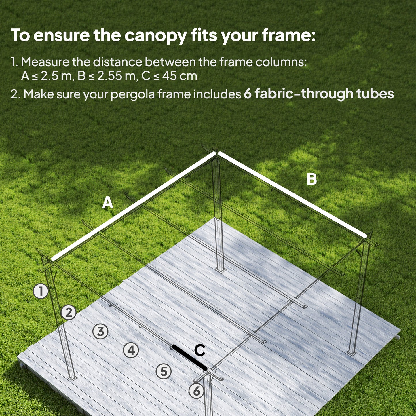 2.55x2.5 m Pergola Cover Replacement for 3x3 m Frame, Brown