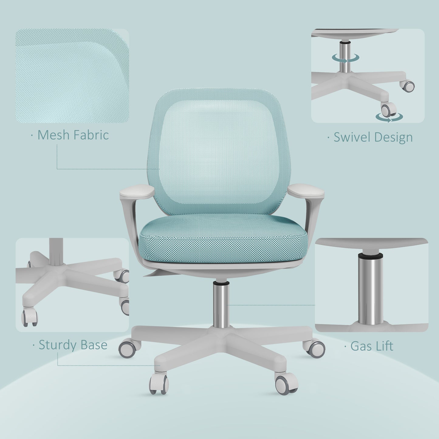Vinsetto Office Chair, Breathable Mesh Swivel Desk Chair with Adjustable Height for Home Office, Study, Light Green