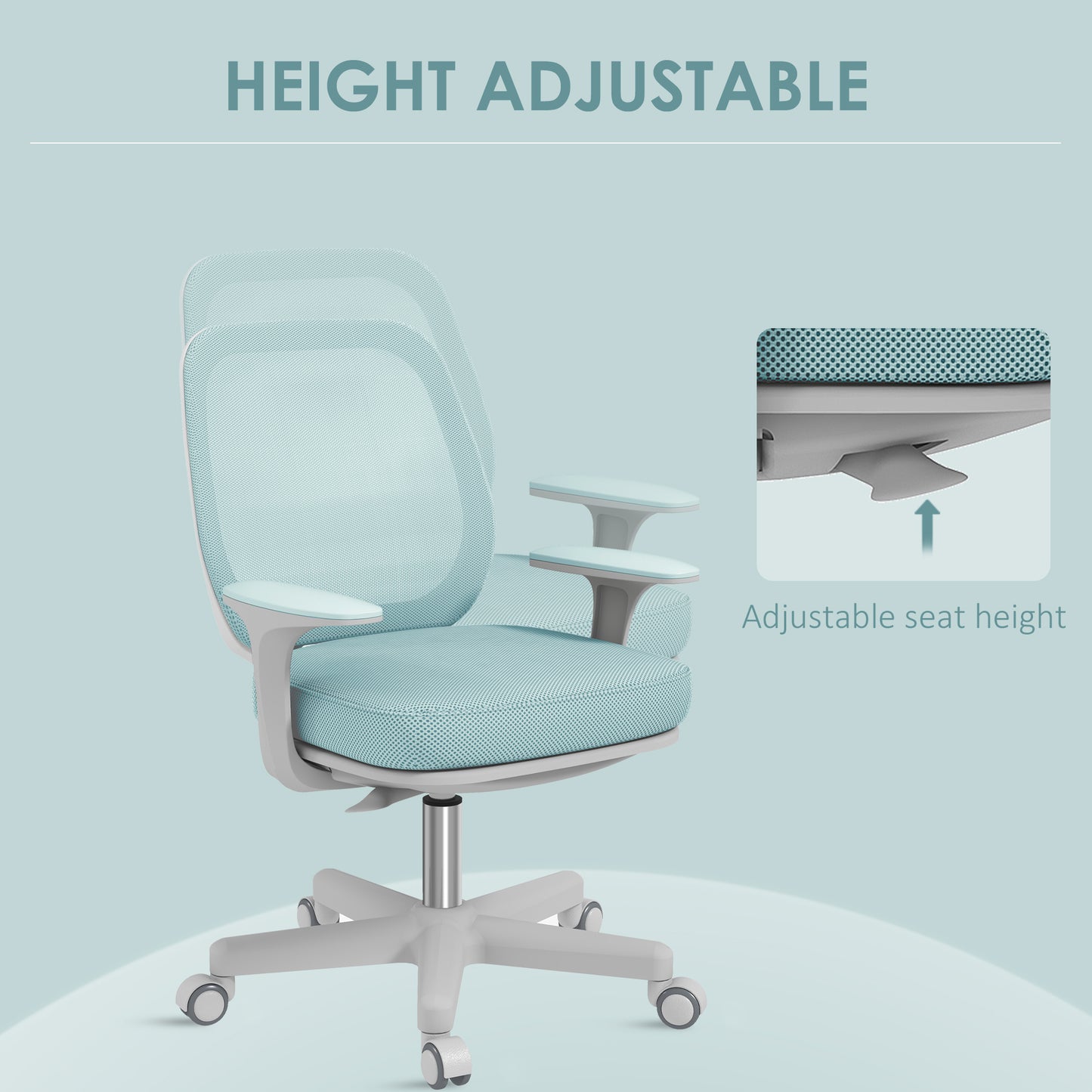 Vinsetto Office Chair, Breathable Mesh Swivel Desk Chair with Adjustable Height for Home Office, Study, Light Green