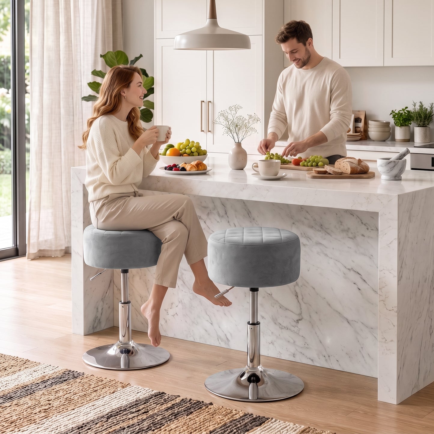 Bar Stool Adjustable Swivel 1 Piece, Grey