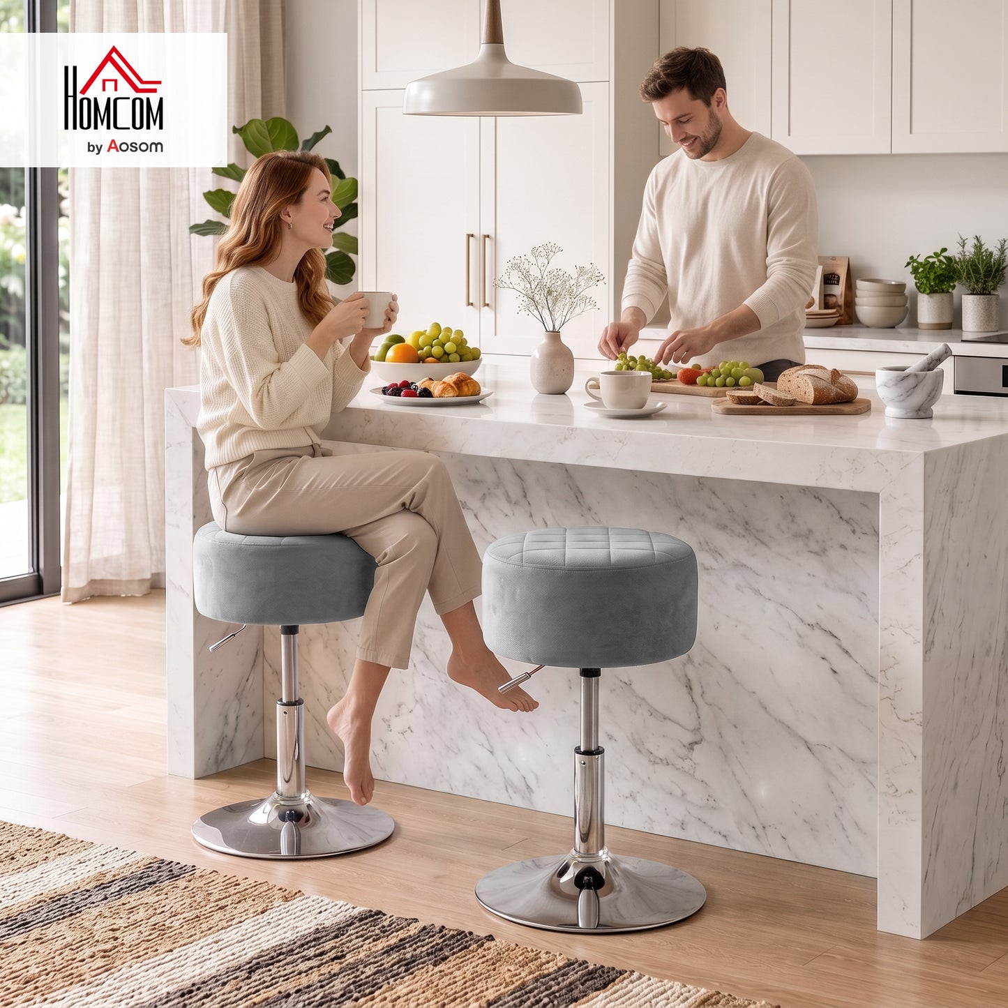 Bar Stool Adjustable Swivel 1 Piece, Grey