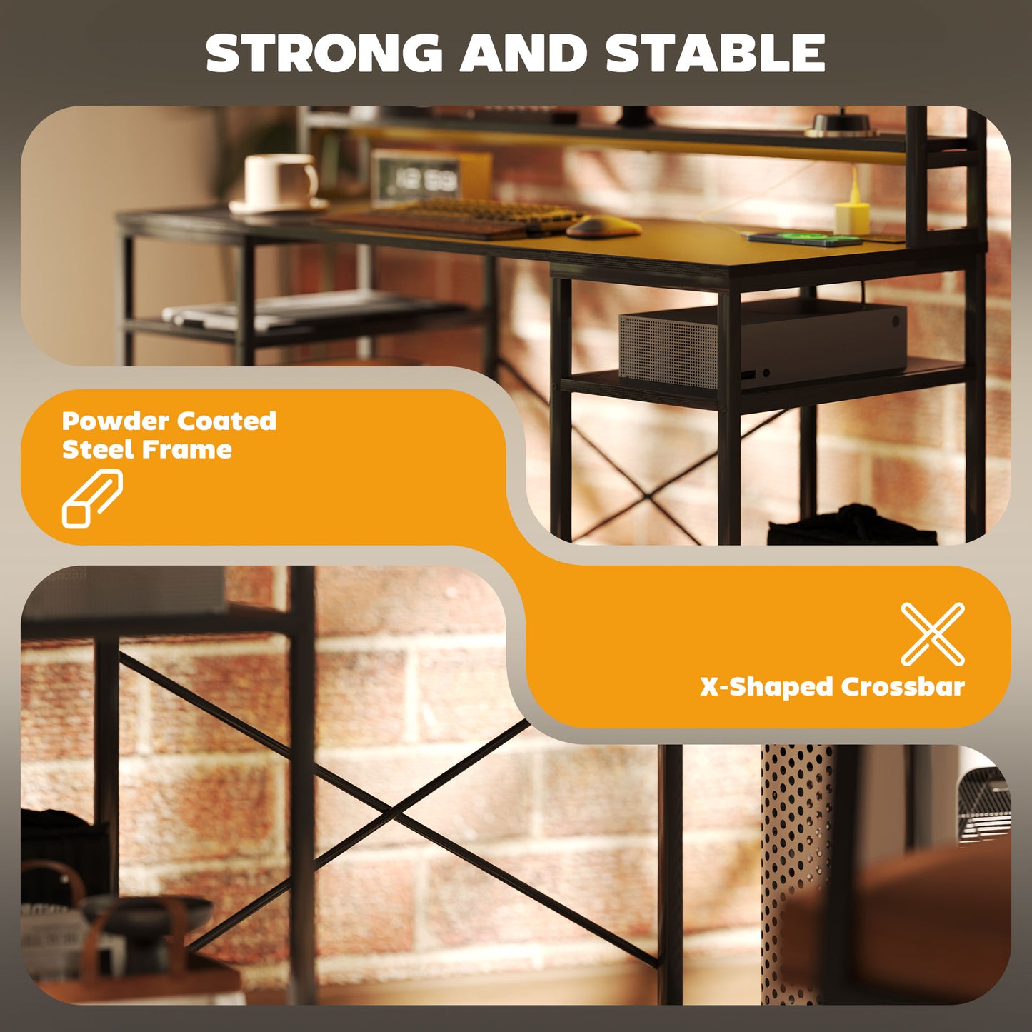 Computer Desk Home Office Desk with Monitor Stand, Black