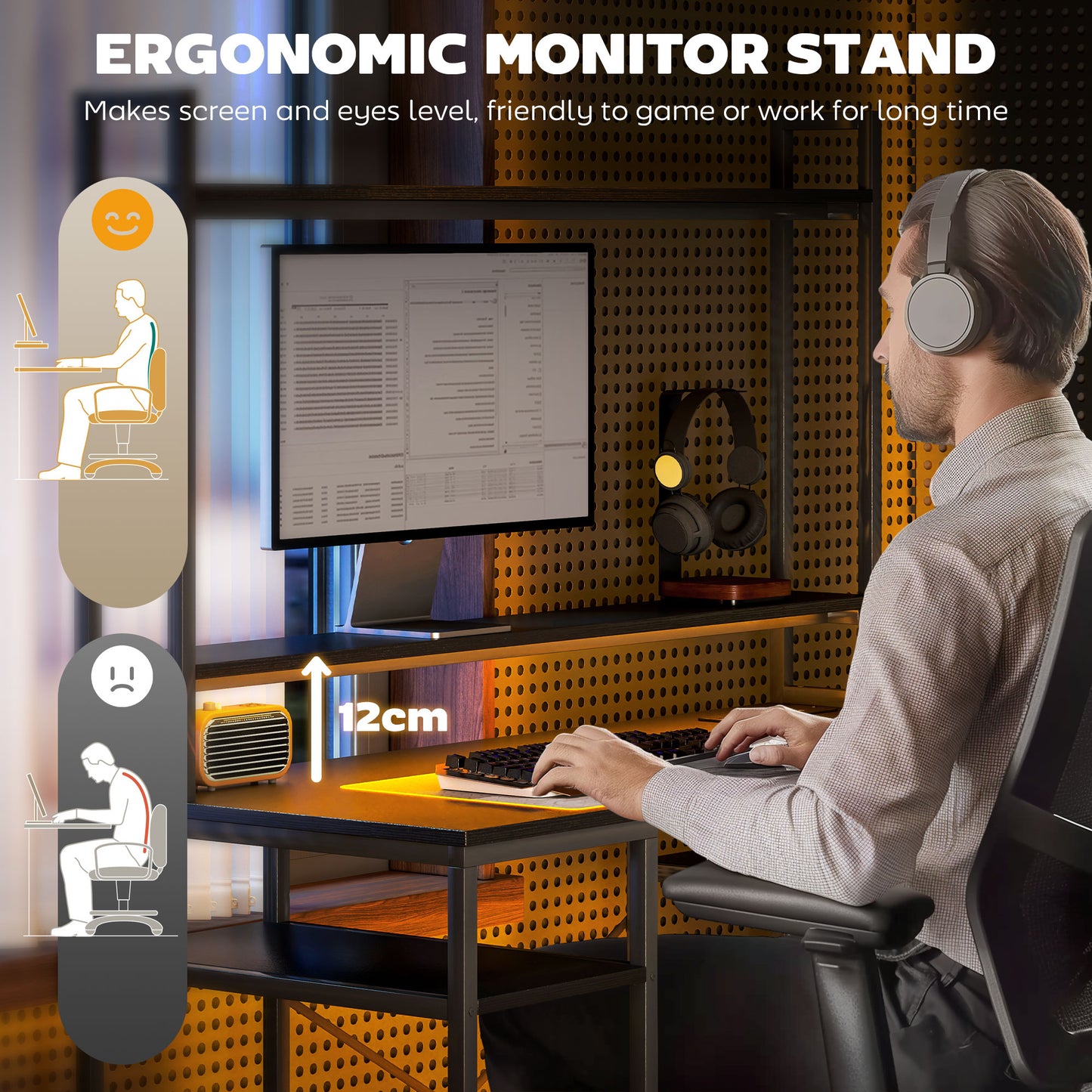 Computer Desk Home Office Desk with Monitor Stand, Black