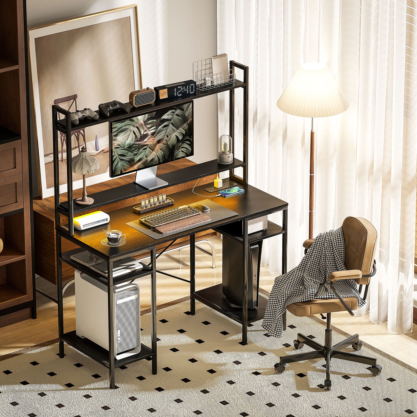 Computer Desk Home Office Desk with Monitor Stand, Black