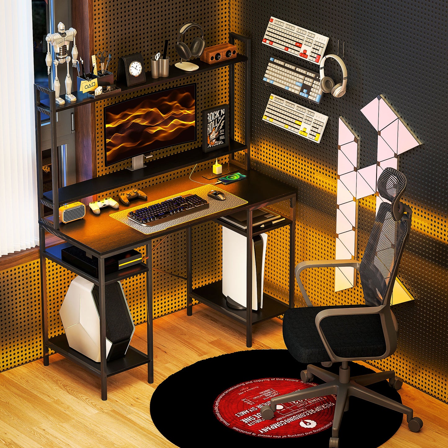 Computer Desk Home Office Desk with Monitor Stand, Black