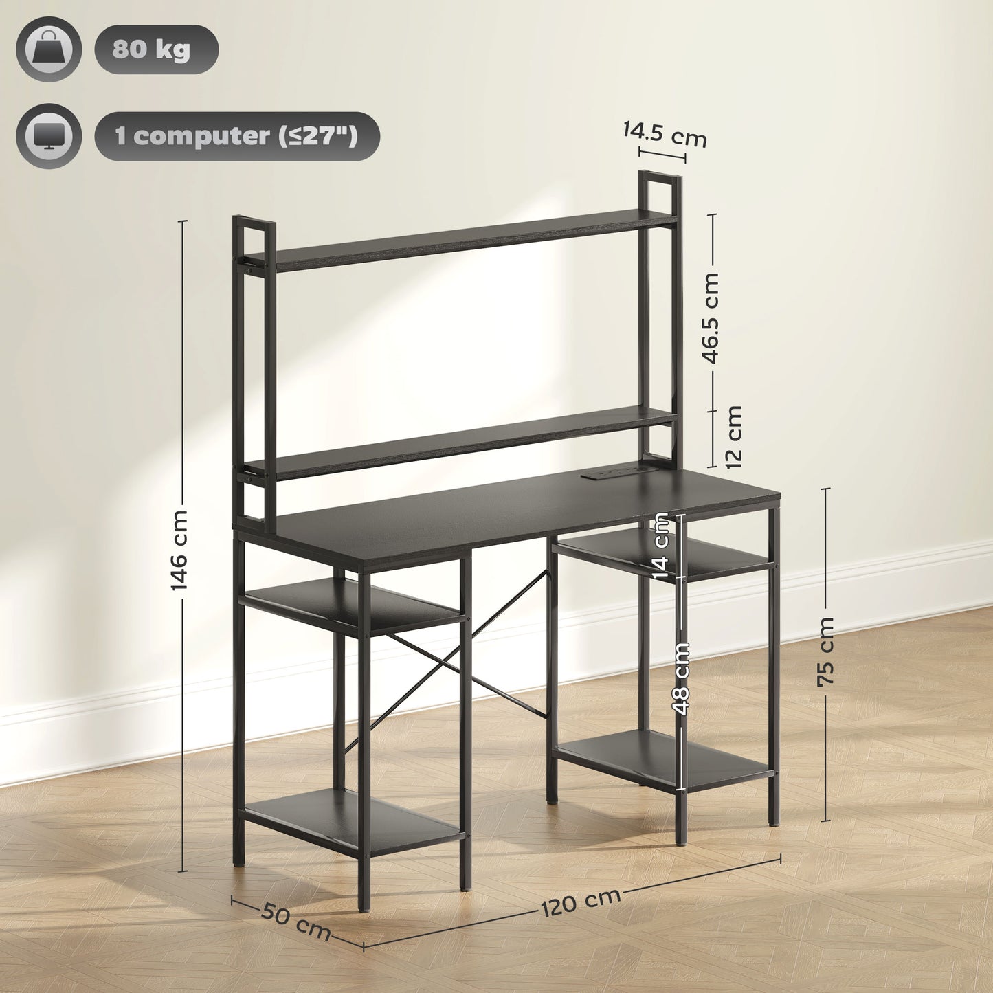 Computer Desk Home Office Desk with Monitor Stand, Black