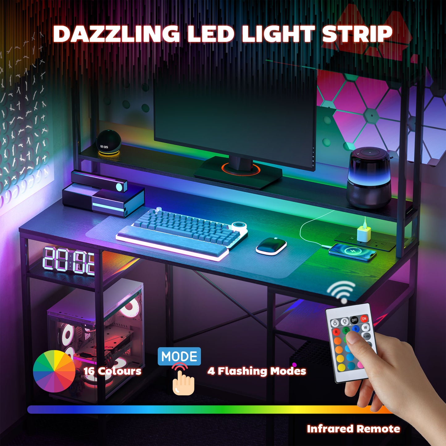 Computer Desk Home Office Desk with Monitor Stand, Black